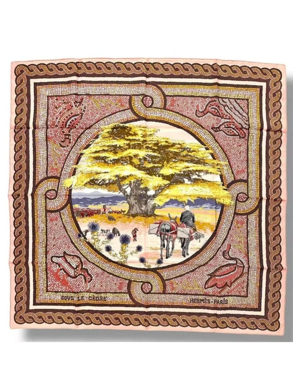 Hermes Scarf Silk Carre 90 Sous le Cedre Under Himalayan Cedar Pink